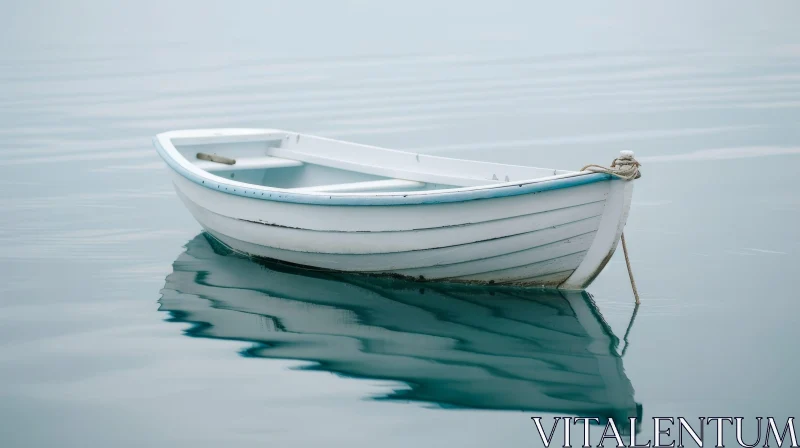 AI ART Tranquil White Boat on Calm Water