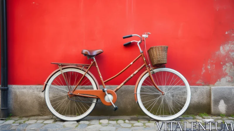 Vintage Bicycle Against Red Wall AI Image