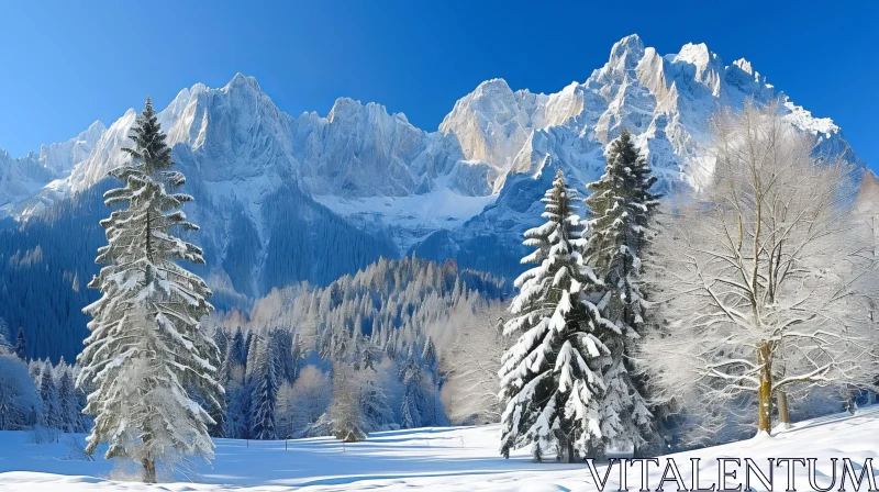 Winter Landscape - Majestic Snow-Capped Mountains and Pristine Snow-Covered Trees