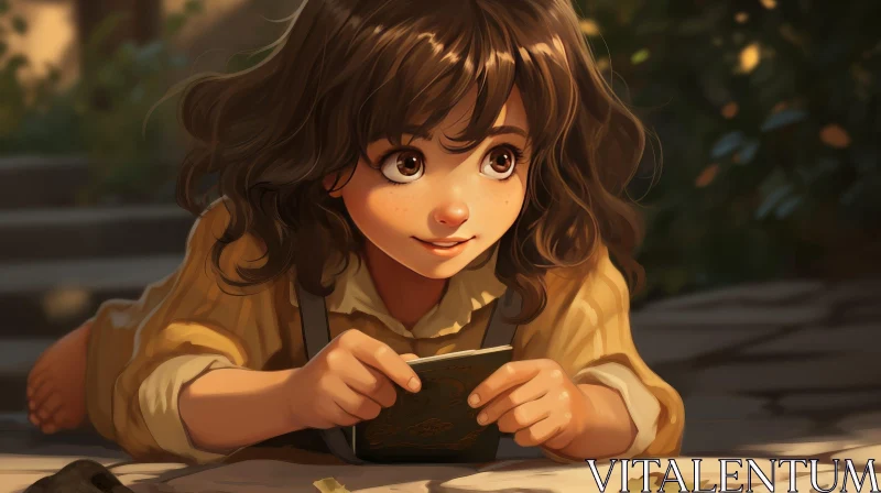 Young Girl Reading in Forest - Digital Painting