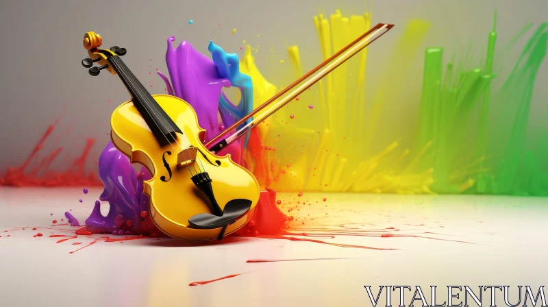 Colorful 3D Violin and Bow Rendering AI Image