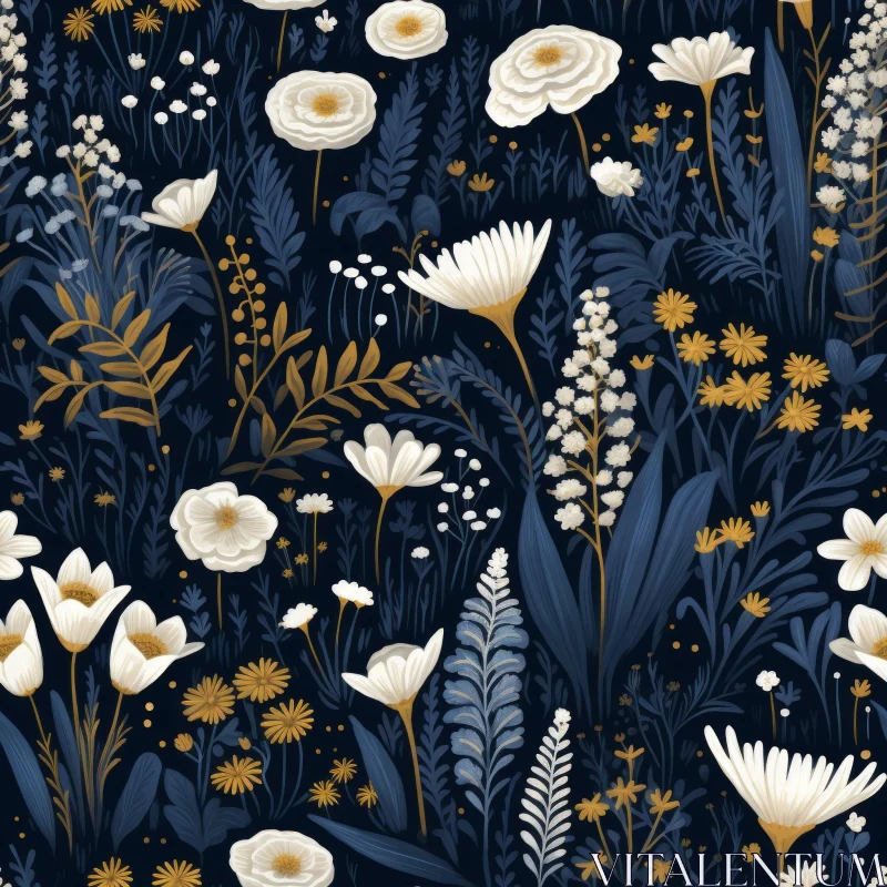 Elegant Dark Blue Floral Pattern AI Image