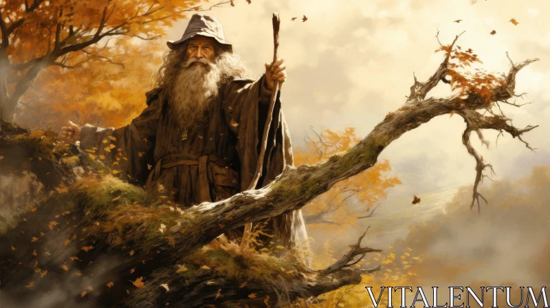 AI ART Enigmatic Wizard in Forest