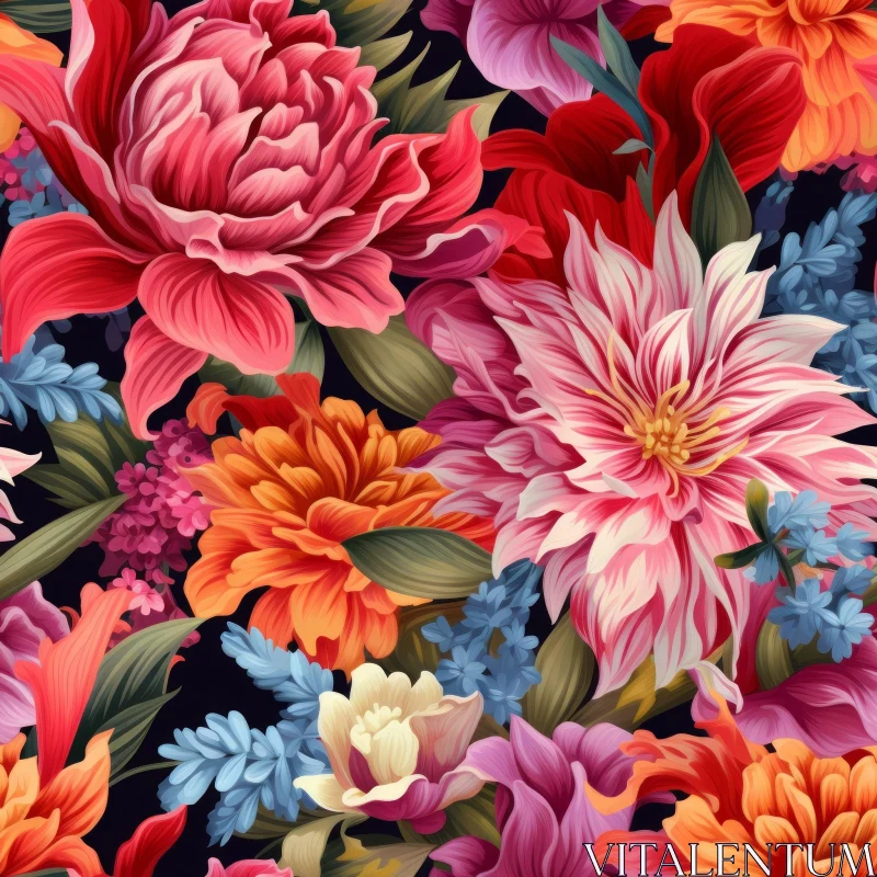 Exquisite Floral Pattern: Peonies, Dahlias, Lilies AI Image