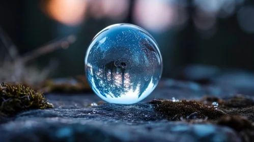 Glass Ball with Forest Reflection - Serene Nature Photography