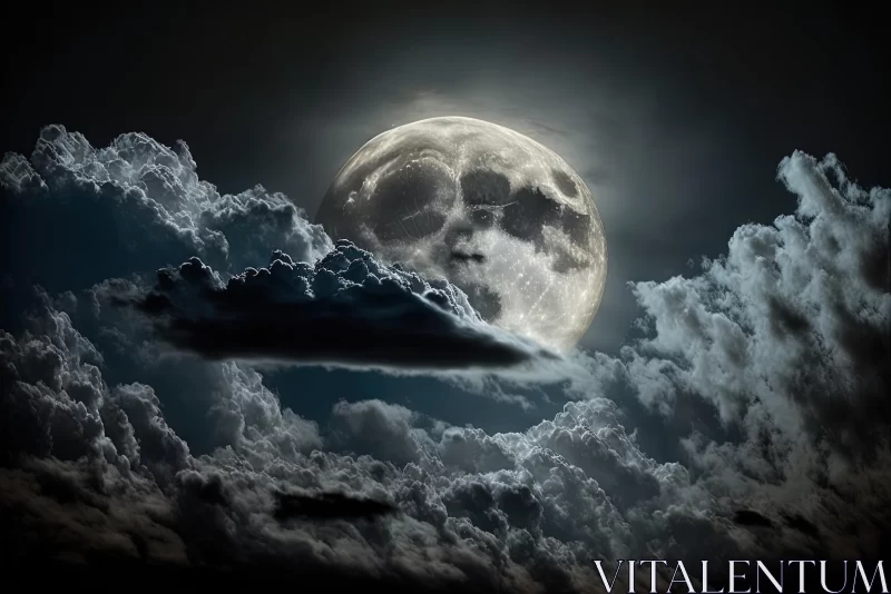 Haunting Lunar Moon with Ominous Clouds - Surrealistic Art AI Image