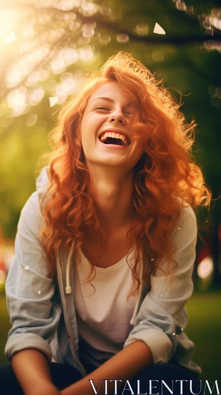 Laughing Red-Haired Girl in Park AI Image
