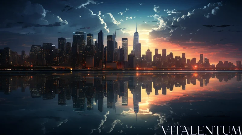 New York City Sunset Cityscape - Hudson River Reflection AI Image