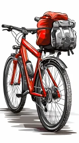 Red Bicycle with Gray Panniers Drawing