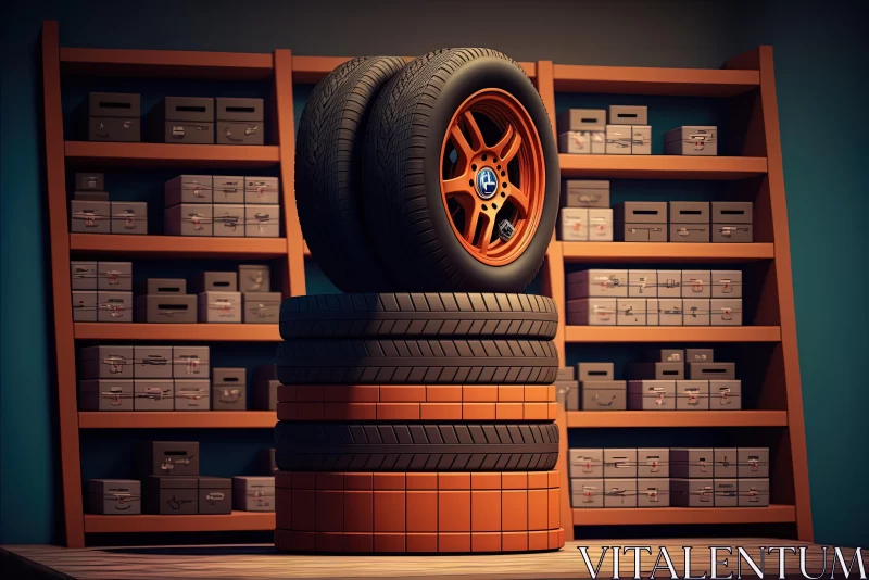 AI ART Retro-style Stack of Tires in a Garage | Realistic Rendering
