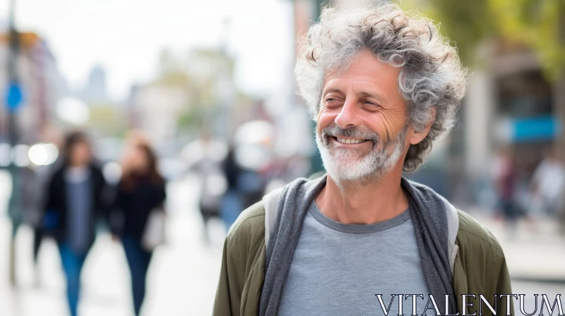 Smiling Middle-Aged Man in City Street AI Image