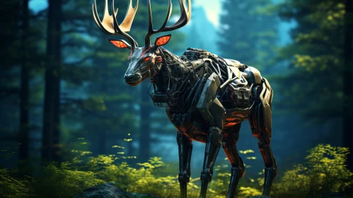 Stylized Robotic Deer Amidst Forest