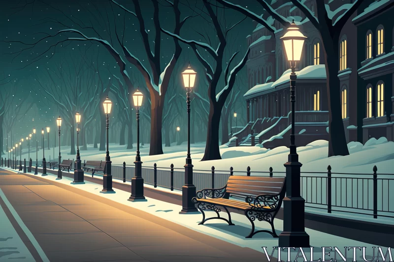 Winter Street Scene: Highly Detailed Illustration with Elegant Cityscapes AI Image