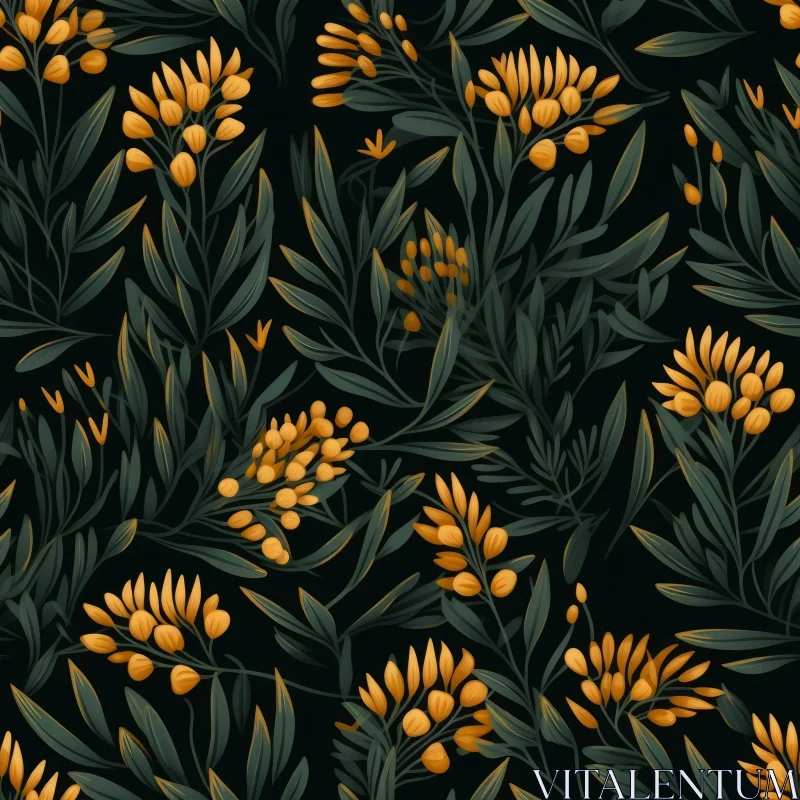 Yellow Flowers & Green Leaves Seamless Pattern AI Image