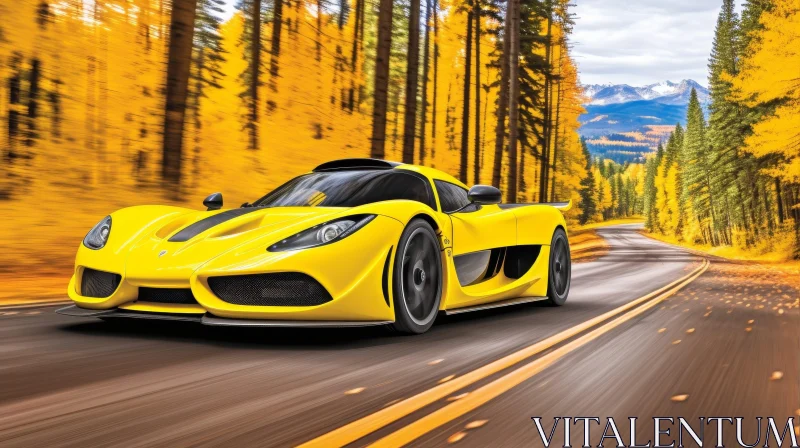 Yellow Sports Car Racing Through Forest AI Image