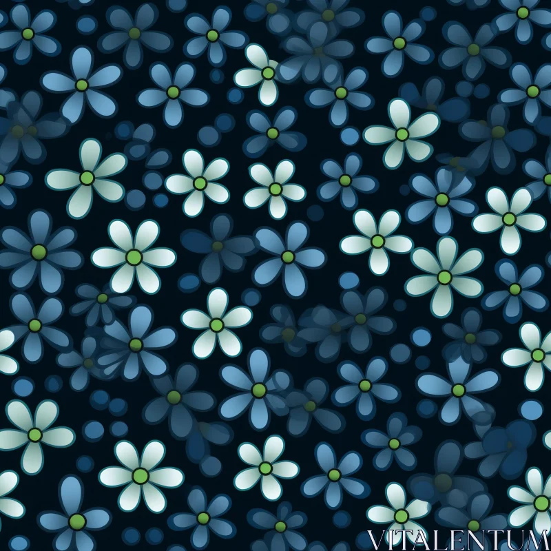 Cartoon Flower Pattern on Dark Blue Background AI Image