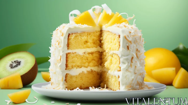 Delicious Cake with Mango and Kiwi Slices AI Image