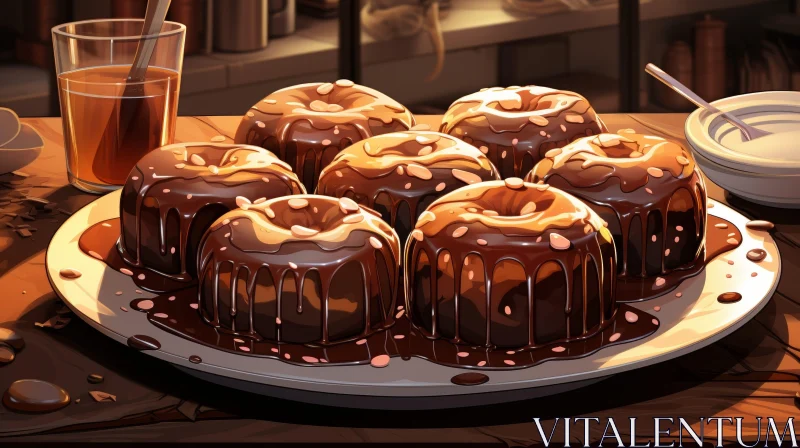 Delicious Chocolate Bundt Cakes with Iced Tea - Food Painting AI Image
