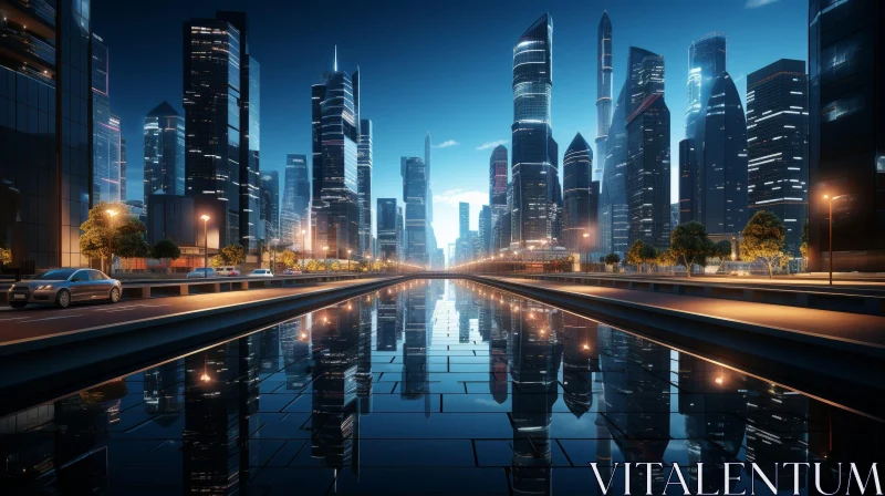 Futuristic City Night View with Skyscrapers and Lights AI Image