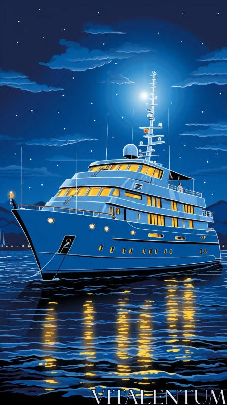Luxury Yacht at Night Illustration | Tranquil Waters AI Image