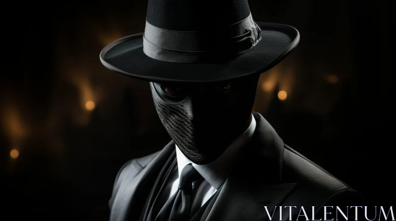 Mysterious Man in Black Hat and Mask AI Image