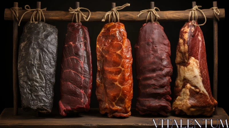 Savory Meat Display on Wooden Rack AI Image