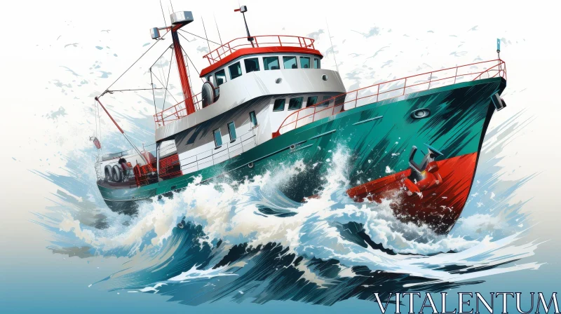 AI ART Stormy Sea Adventure - Fishing Boat in Turbulent Waters