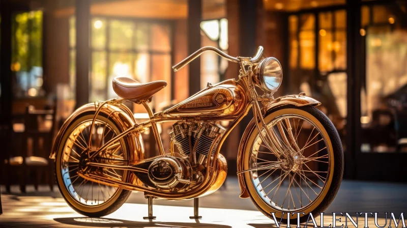 Vintage Golden Motorcycle in Room AI Image