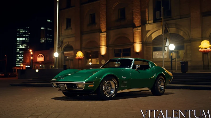 Vintage Green Chevrolet Corvette Stingray Night City Scene AI Image