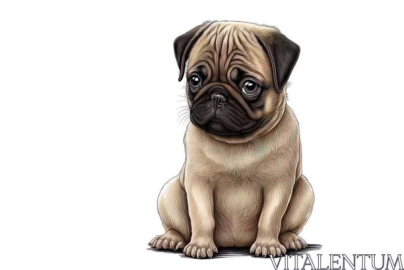 Cartoon Pug Dog Sitting | Realistic Figurative Paintings AI Image
