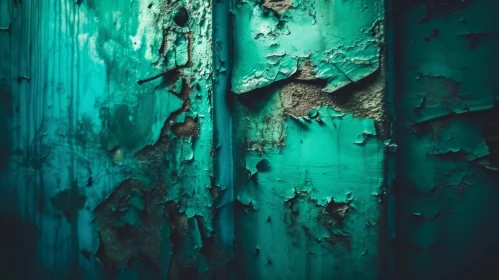 Chipped Teal Paint on Rusty Metal Surface