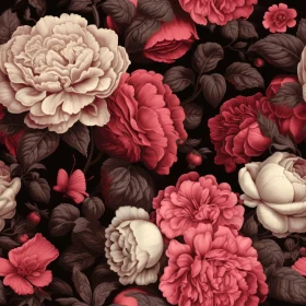 Dark Floral Peony Pattern - Seamless Design