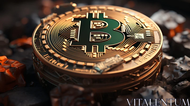 AI ART Detailed Gold Bitcoin Coin Close-up