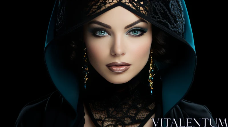 Elegant Woman Portrait with Turquoise Trim AI Image