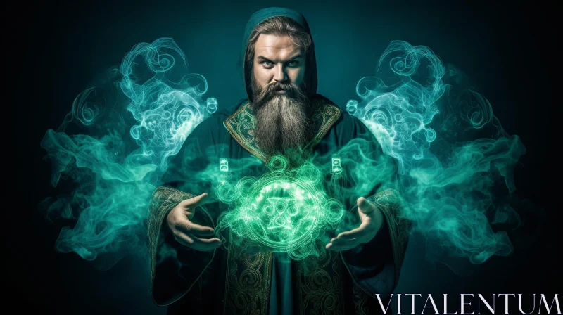 Enigmatic Man in Green Robe | Fantasy Art AI Image