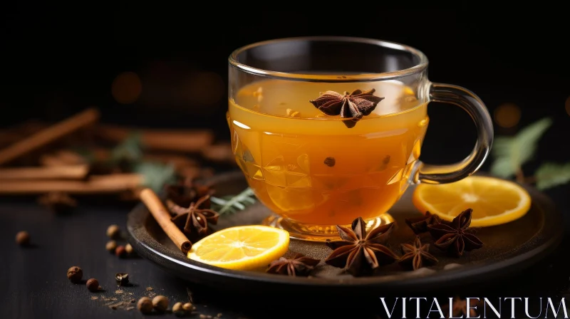 Hot Tea with Lemon and Spices - Glass Cup AI Image