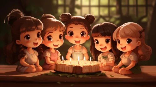 Joyful Birthday Celebration of Cute Girls in a Garden