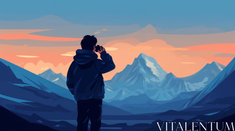 Man on Mountaintop - Serene Nature Digital Painting AI Image