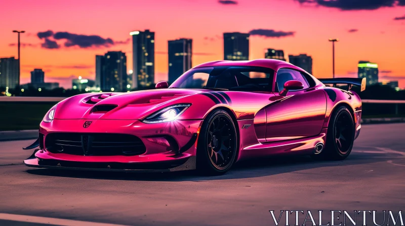 Pink Dodge Viper in Urban City Street at Sunset AI Image