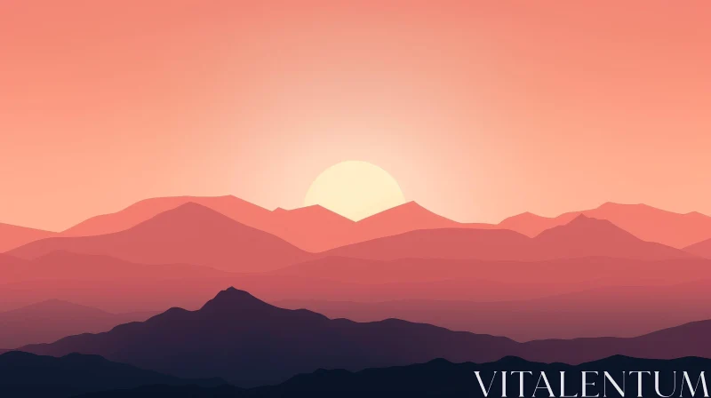 AI ART Serenity at Sunset: Digital Mountain Landscape Painting