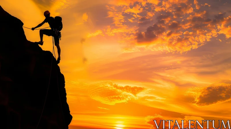 Silhouette of a Rock Climber on a Cliff Face AI Image