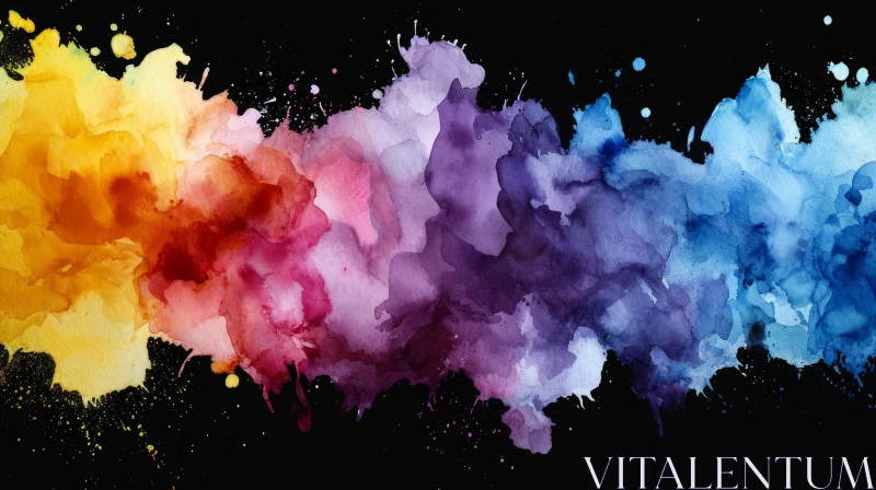 Vibrant Watercolor Painting on Black Background AI Image