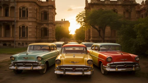 Vintage Cars at Sunset