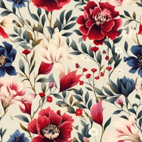 Vintage Floral Pattern - Red, White, Blue Flowers