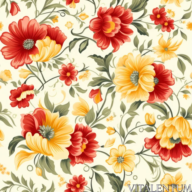 AI ART Yellow Floral Pattern on Light Background
