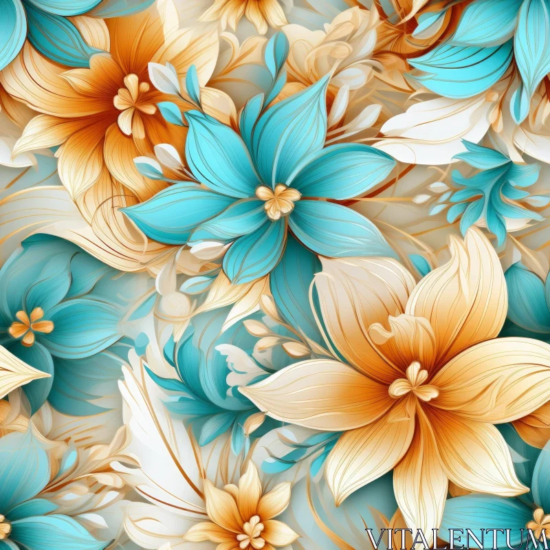 Blue Floral Pattern Wallpaper Design AI Image