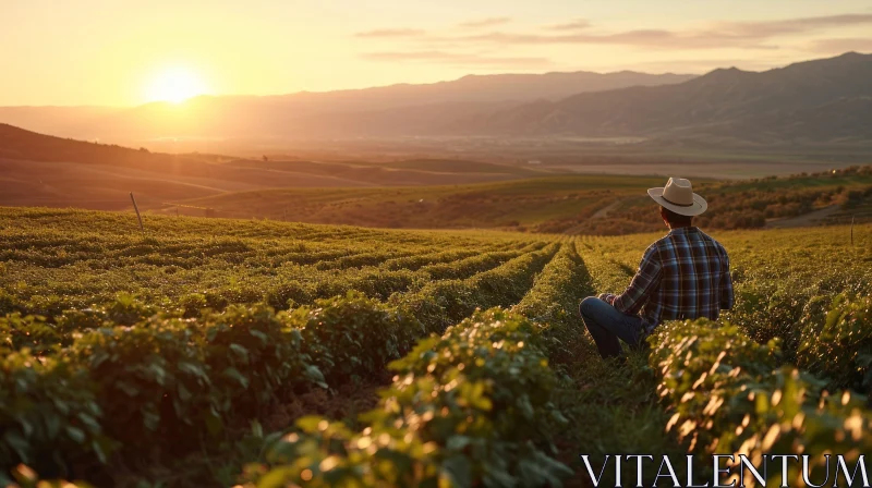 Captivating Farmer Sunset: A Serene Nature Scene AI Image