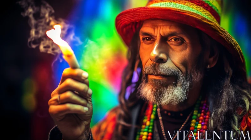 Colorful Man with Candle - Thoughtful Expression AI Image