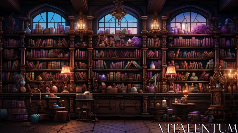 Enchanted Library - Mystical Digital Painting AI Image