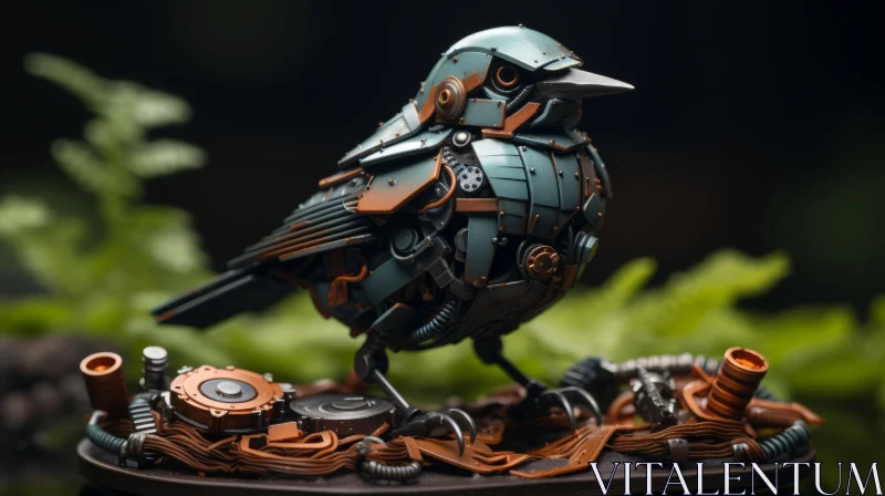 Mechanized Iron Crow Figurine - A Pinnacle of Forestpunk Art AI Image